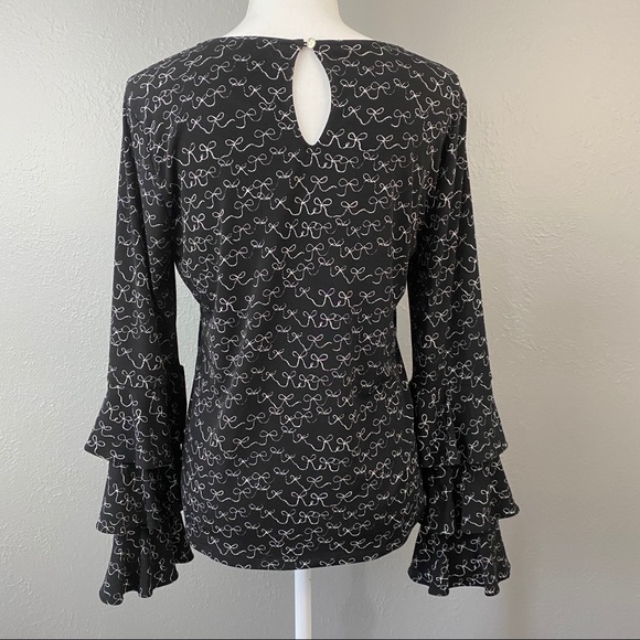 CeCe Danity Tiered Ruffled Bell Sleeve Bow Blouse - Picture 7 of 11